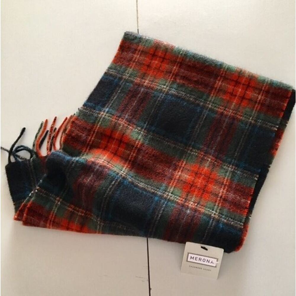 NWT NEW 100% CASHMERE Men's scarf‎ PLAID Red Green Black Great GIFT